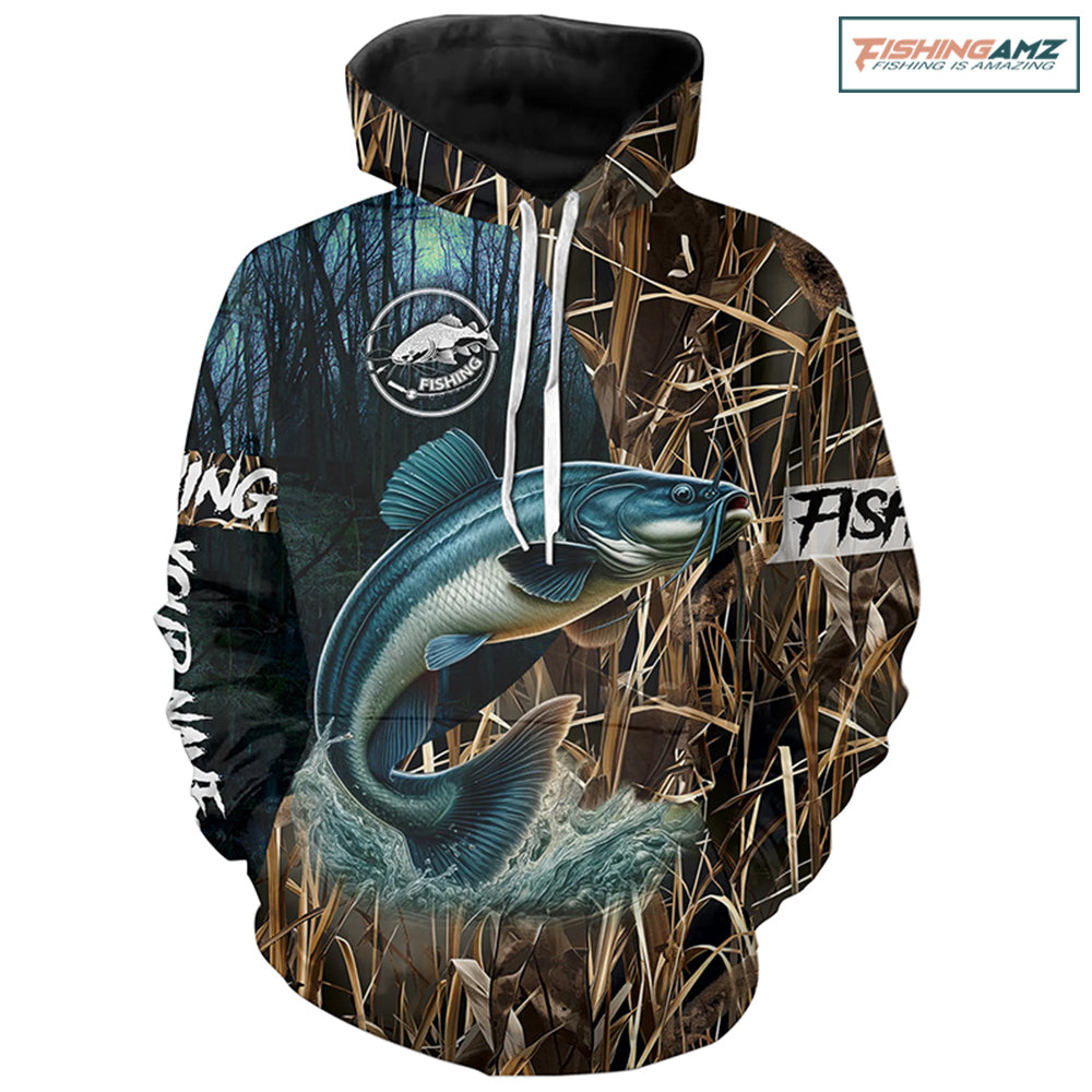 Catfish Fishing Camo Customize name fishing hoodie, personalized fishing gift ideas NPQ4