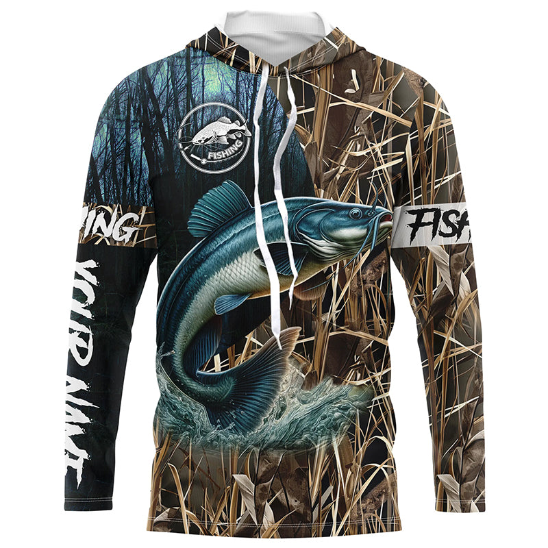 Catfish Fishing Camo performance fishing shirt UV protection Custom name long sleeves fishing shirt NPQ4