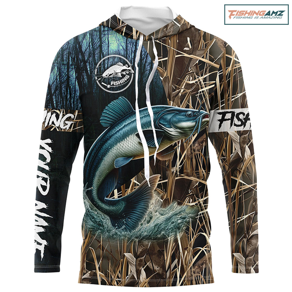Catfish Fishing Camo performance fishing shirt UV protection Custom name long sleeves fishing shirt NPQ4