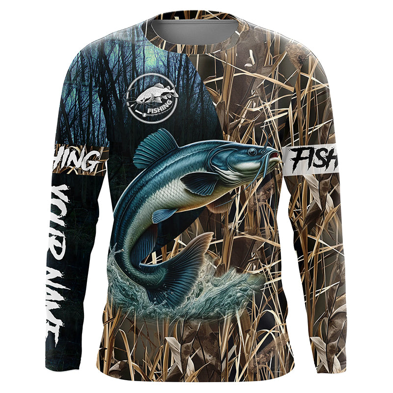 Catfish Fishing Camo performance fishing shirt UV protection Custom name long sleeves fishing shirt NPQ4