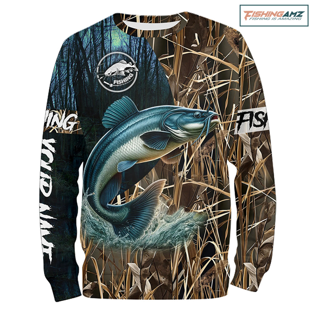 Catfish Fishing Camo Customize name 3D Sweatshirt, personalized fishing gift ideas NPQ4