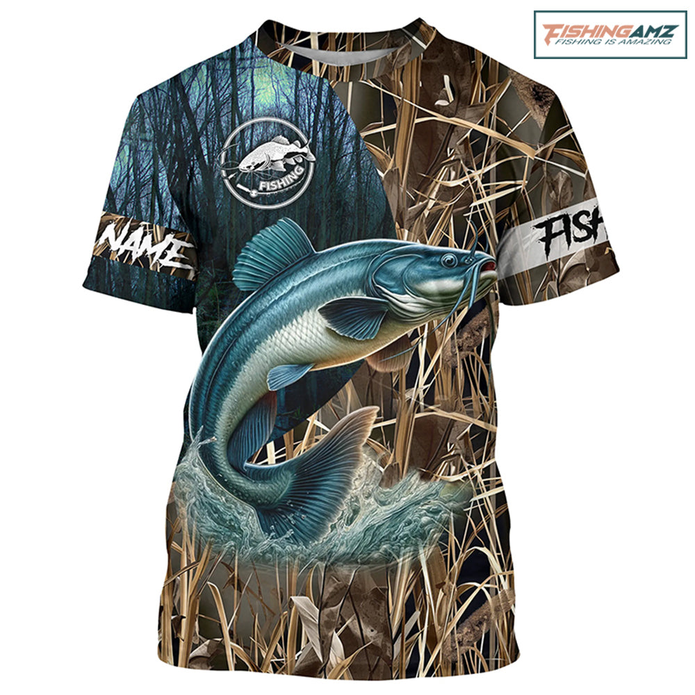 Catfish Fishing Camo performance fishing shirt Customize Name All-over Print Unisex fishing T-shirt NPQ4