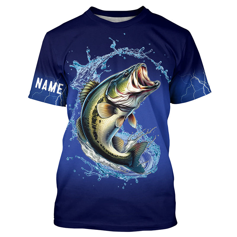 Largemouth Bass Fishing Blue lightning UV protection custom fishing T-shirt, Bass fishing jerseys NPQ30