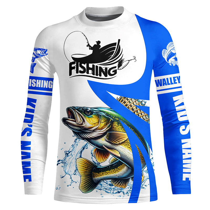 Walleye fishing Custom sun protection Kid long sleeve fishing shirts, Walleye fishing jerseys | Blue NQS5461