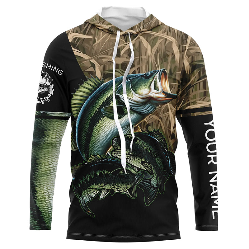 Bass fishing green scales camo Custom name bass Long sleeve fishing shirts, Long Sleeve Hooded NPQ895