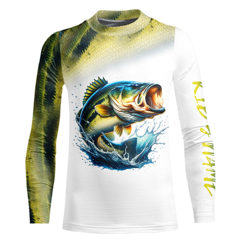 Bass Fishing Customize Name UV protection long sleeves fishing shirt for kid NPQ92