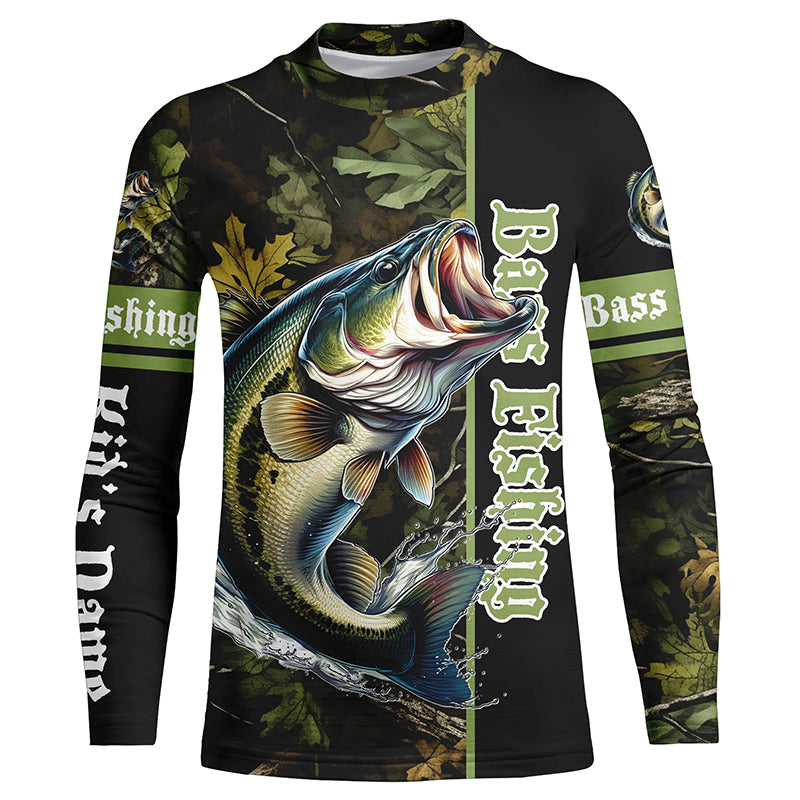 Bass fishing Green camouflage Custom sun protection Kid long sleeve Fishing Shirts jerseys NQS6608