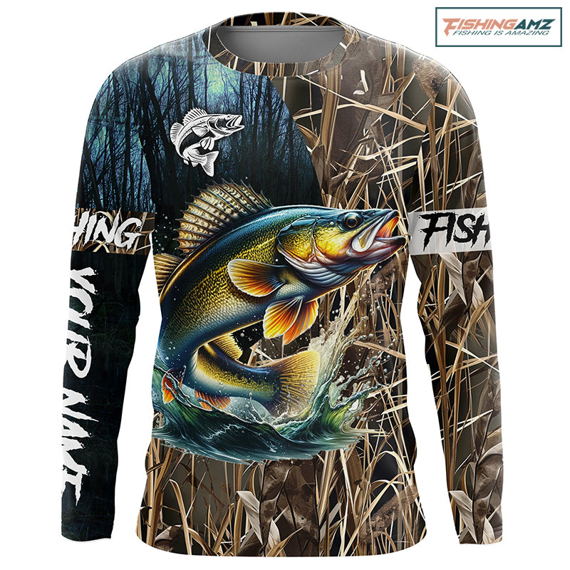 Walleye Fishing camo Customized Long sleeve fishing shirts, personalized fishing gifts NPQ306