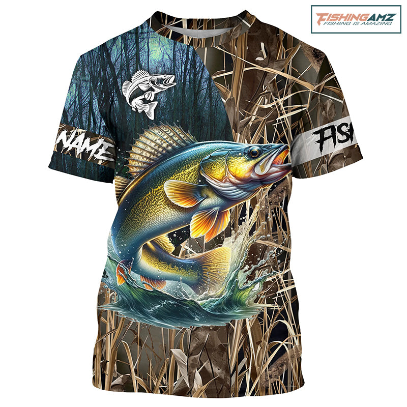 Walleye Fishing camo Customize name 3D All-over Print T-shirt, personalized fishing gift NPQ306