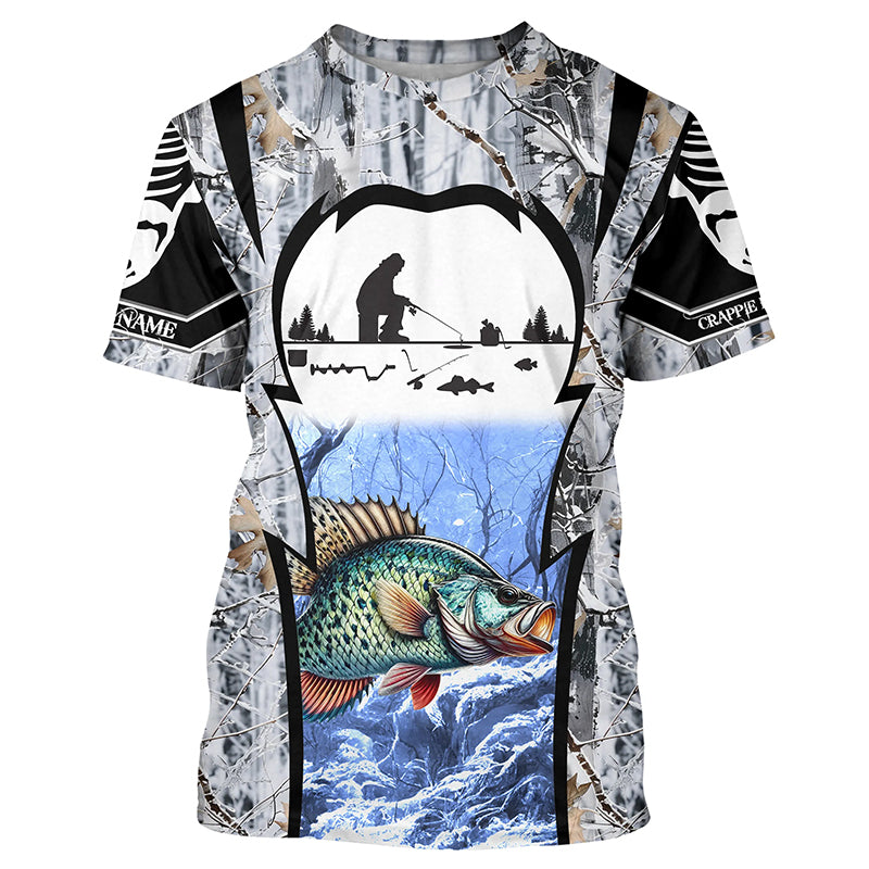 Winter crappie Ice fishing camo Customize name Performance fishing T-shirt for men, women NQS1012
