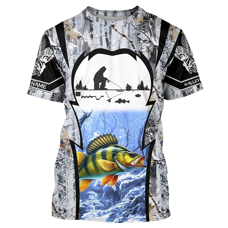 Perch fishing Ice fishing Winter camo Customize Name All-over Print Unisex fishing T-shirt NPQ63
