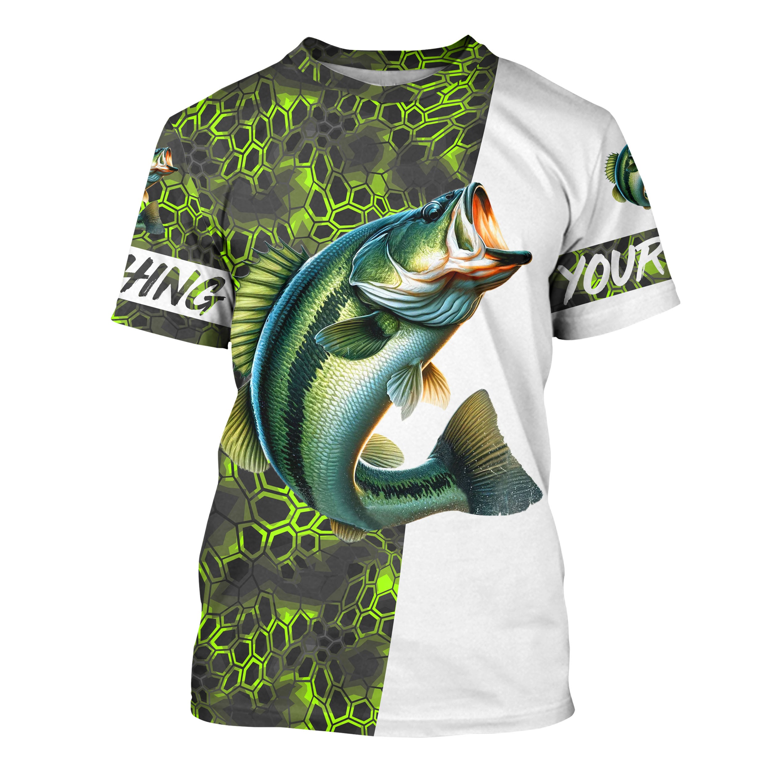 Largemouth Bass fishing clothes green camo Custom Name 3D All Over Printed Tshirt - NPQ616