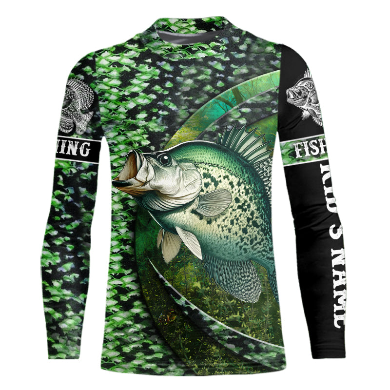 Crappie Fishing Green Scales freshwater fish Custom UV protection long sleeves fishing shirt for kid NPQ125