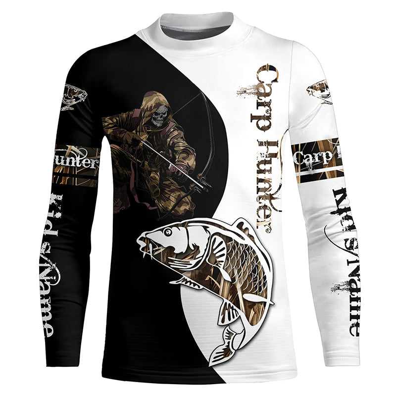 Carp Hunter Bow fishing Camo Customize Name UV protection long sleeves UPF 30+ fishing shirt for kid NPQ17
