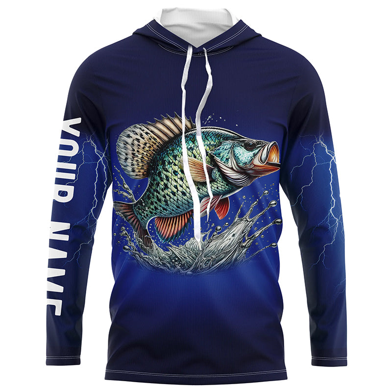 Crappie Fishing blue lightning Customize name custom long sleeve fishing apparel NPQ238