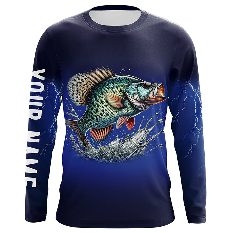 Crappie Fishing blue lightning Customize name custom long sleeve fishing apparel NPQ238