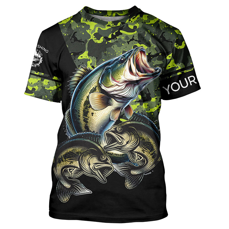 Bass fishing black green camo Custom name fishing shirts jerseys | Tshirt - NPQ925