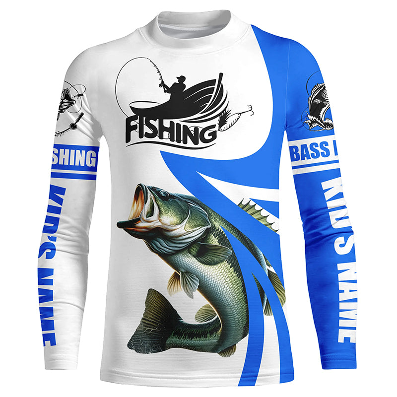 Largemouth bass fishing blue Freshwater Fishing Custom Name Fishing shirt | Kid Long Sleeves NPQ678