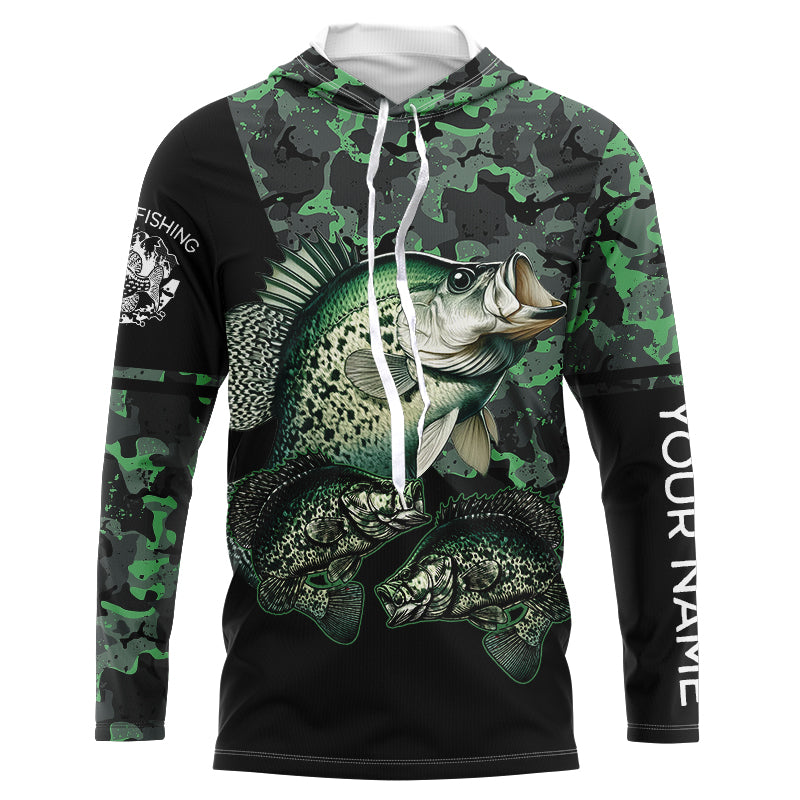 Crappie fishing black green camo Custom name Long sleeve, Long Sleeve Hooded NPQ937