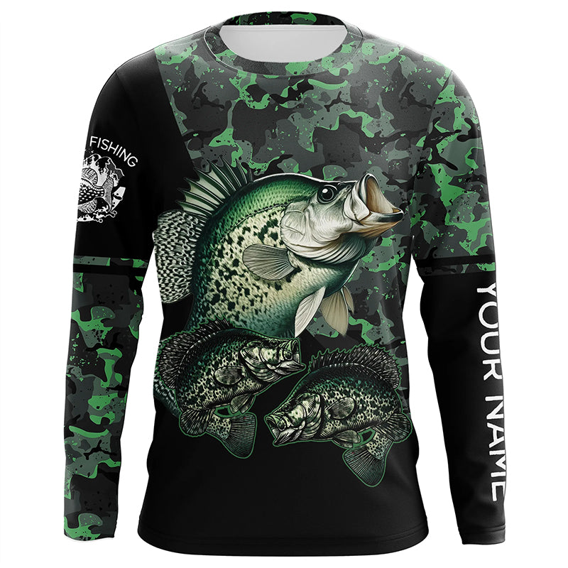 Crappie fishing black green camo Custom name Long sleeve, Long Sleeve Hooded NPQ937
