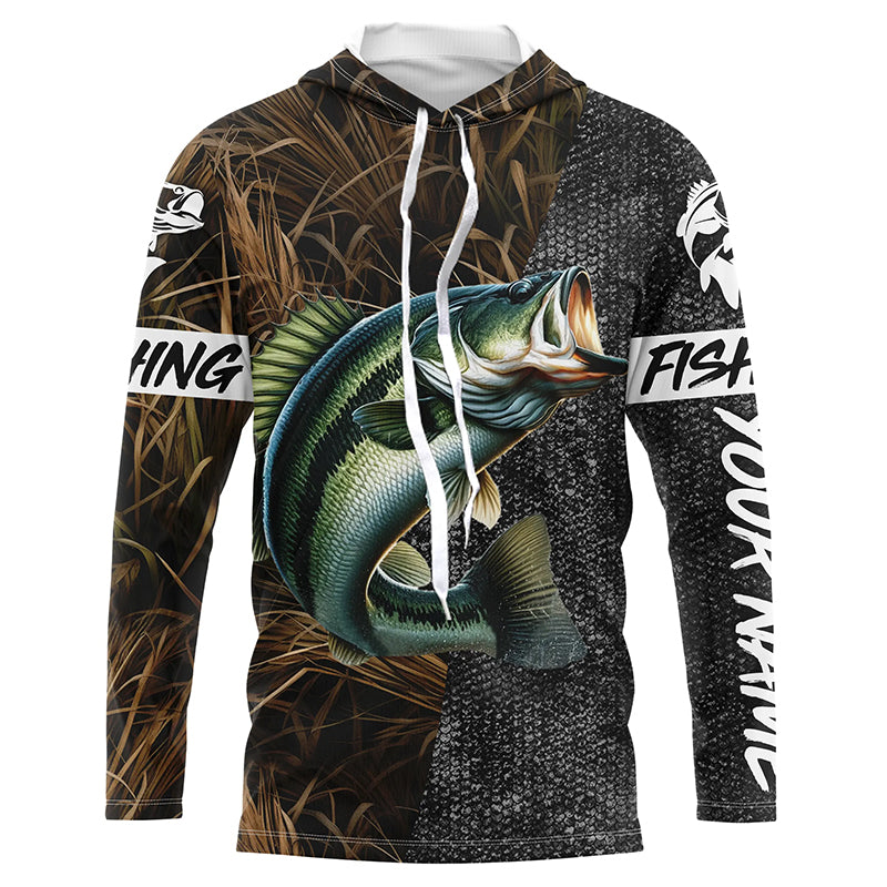 Custom Largemouth Bass Fishing Camo Personalized bass fishing jerseys Long sleeve shirt NQS5078