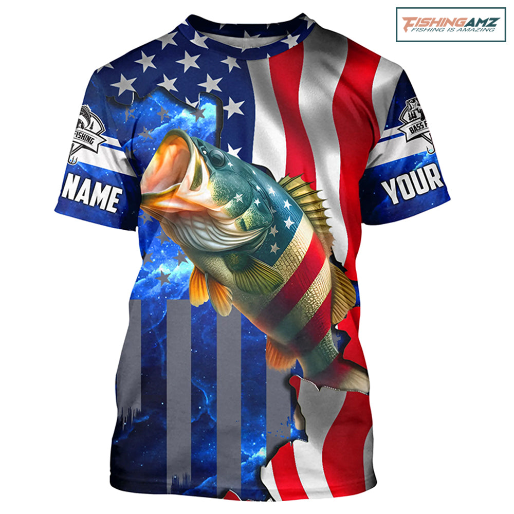 Bass Fishing American Flag patriotic Customize Name All-over Print Unisex fishing Bass T-shirt NPQ2