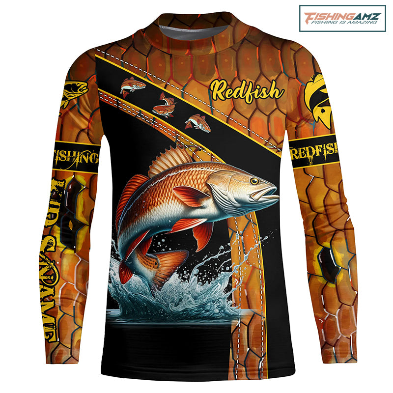 Redfish fishing scales UV protection Custom Kid long sleeve fishing shirts, red drum fishing jerseys NQS5394