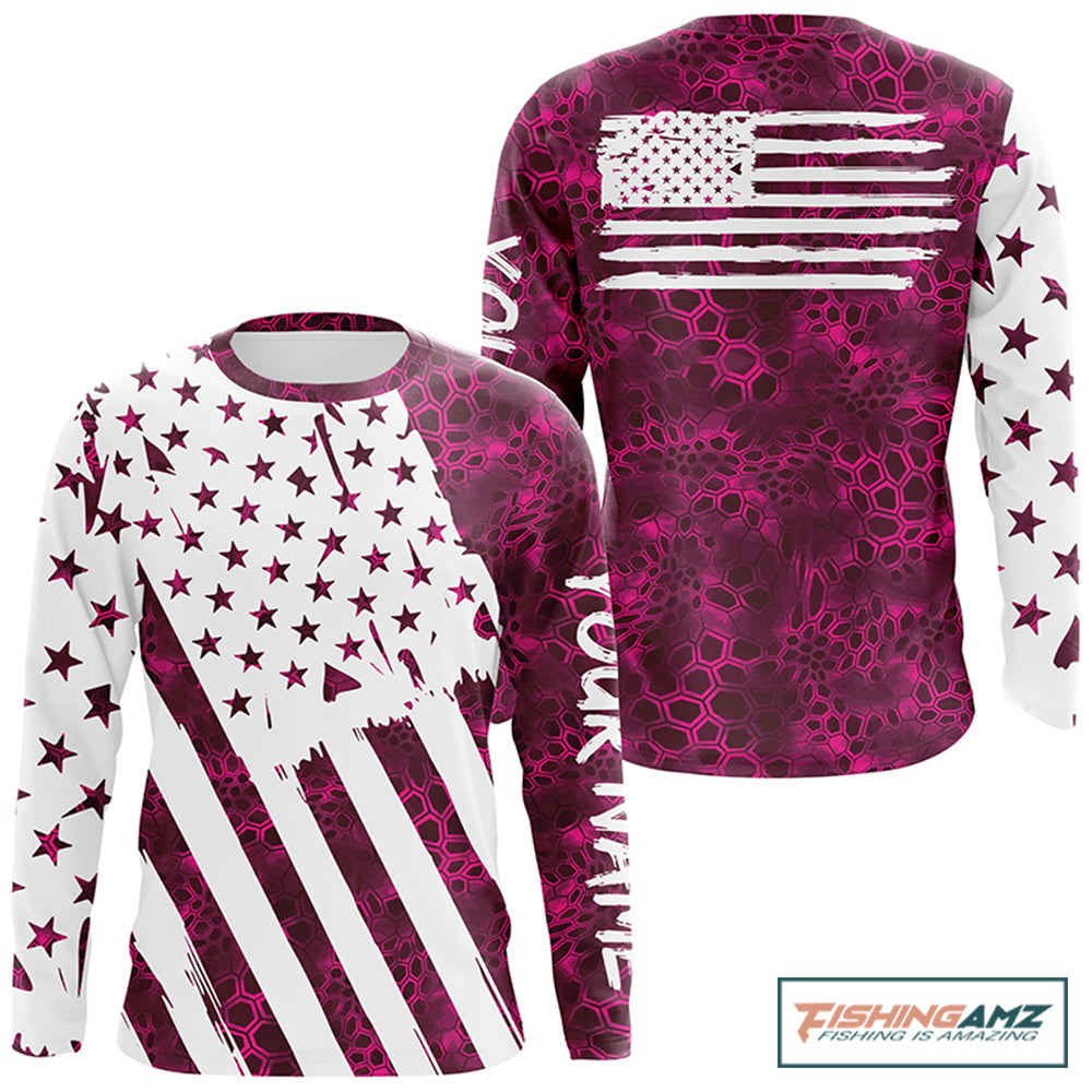 American flag pink camo personalized patriotic UV Protection camouflage Long Sleeve Fishing jerseys NQS5628
