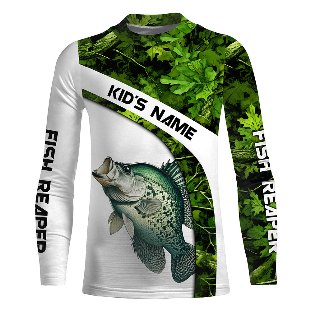 Crappie fishing Green Camo Customize UV protection long sleeves fishing shirt for kid NPQ21