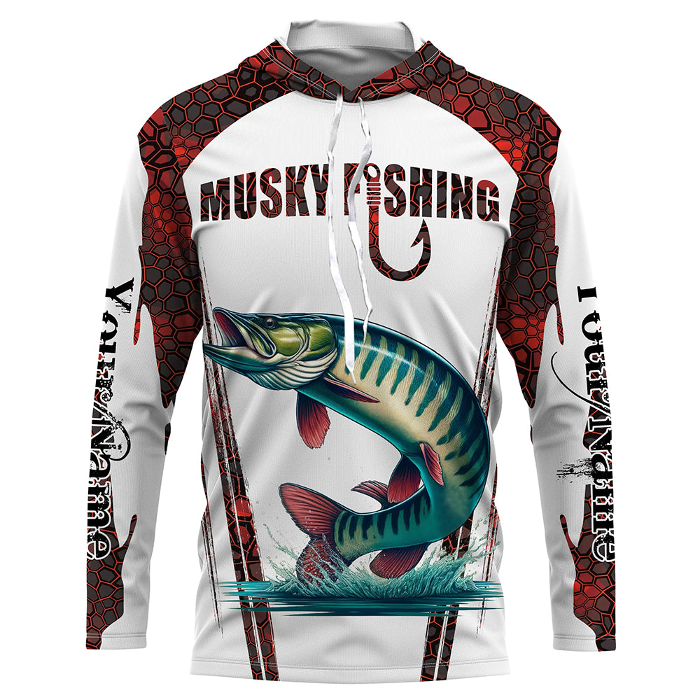 Musky fishing red camo Custom Name UV Protection long sleeve Fishing Shirts NQS5167