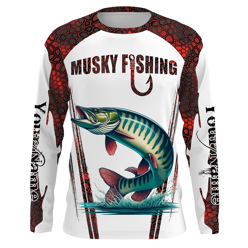 Musky fishing red camo Custom Name UV Protection long sleeve Fishing Shirts NQS5167