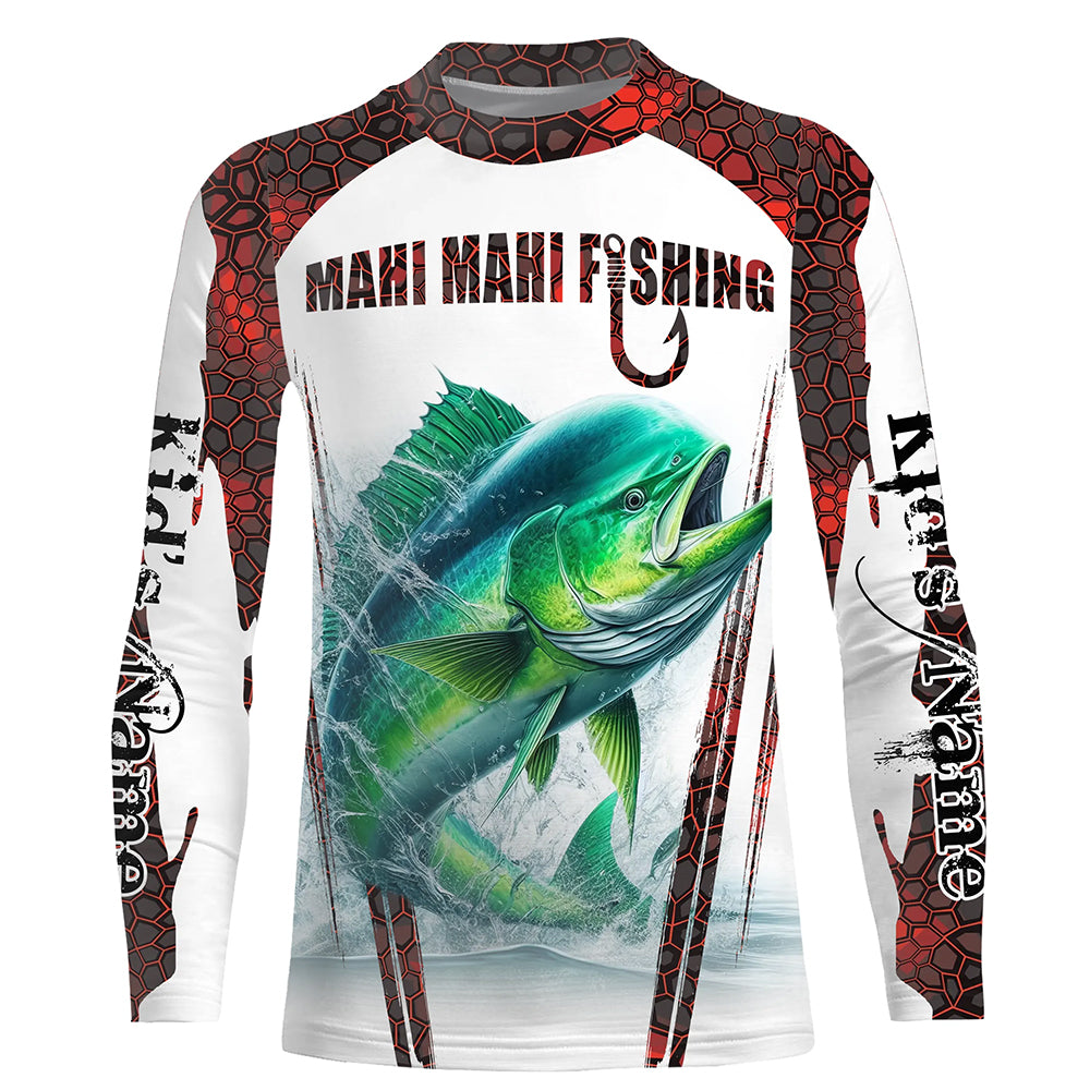 Mahi mahi fishing red camo Custom Name UV protection Kid long sleeve Fishing Shirts NQS5173