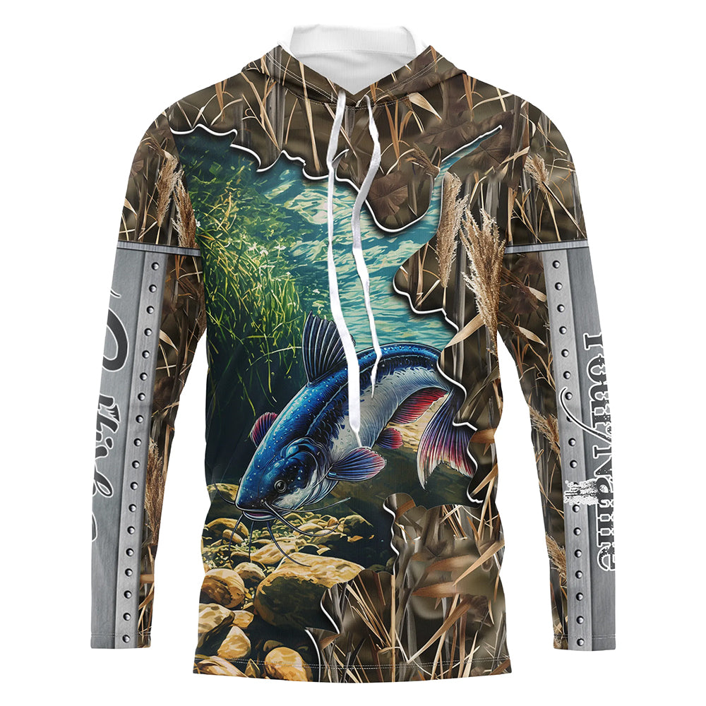 Catfish fishing Camo Customize Name UV protection long sleeves fishing shirt for men NPQ104