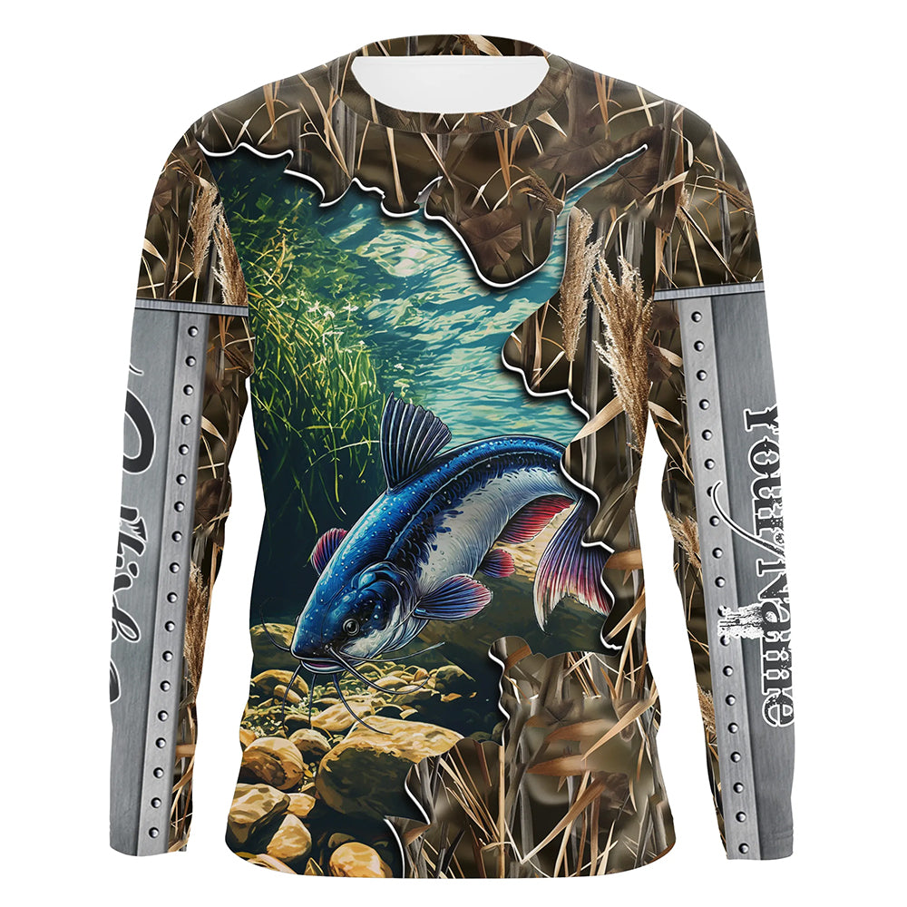 Catfish fishing Camo Customize Name UV protection long sleeves fishing shirt for men NPQ104