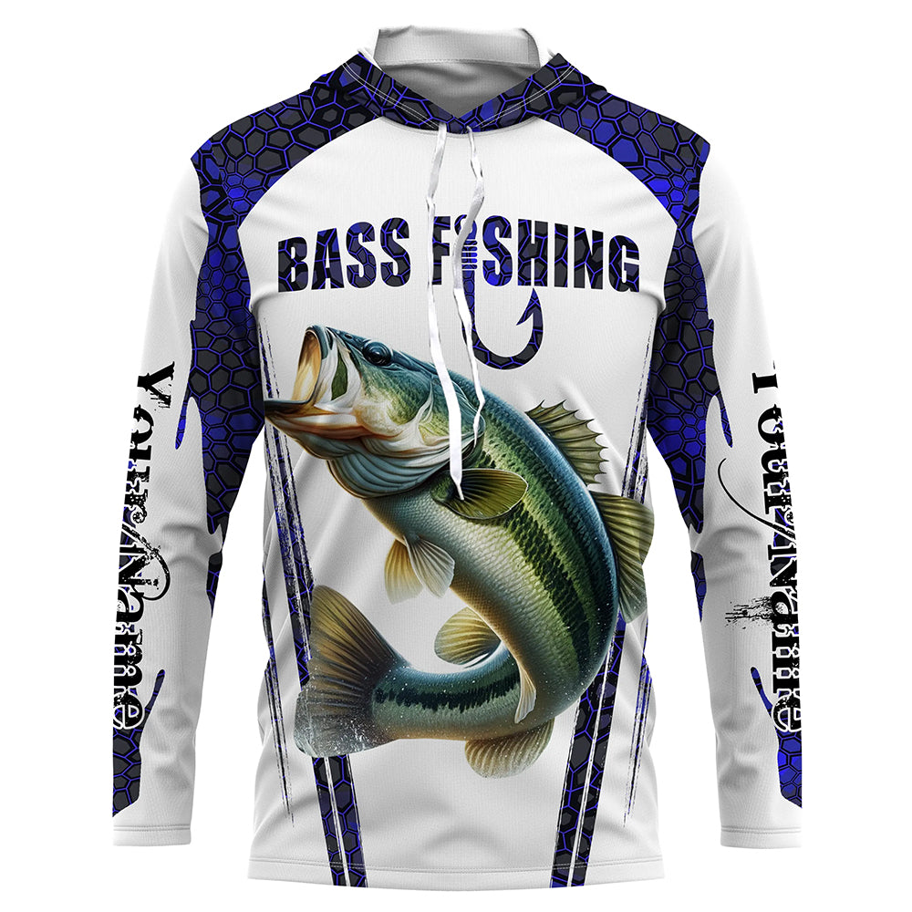 Bass fishing blue camo Custom Funny UV Protection long sleeve fishing shirts NQS5455