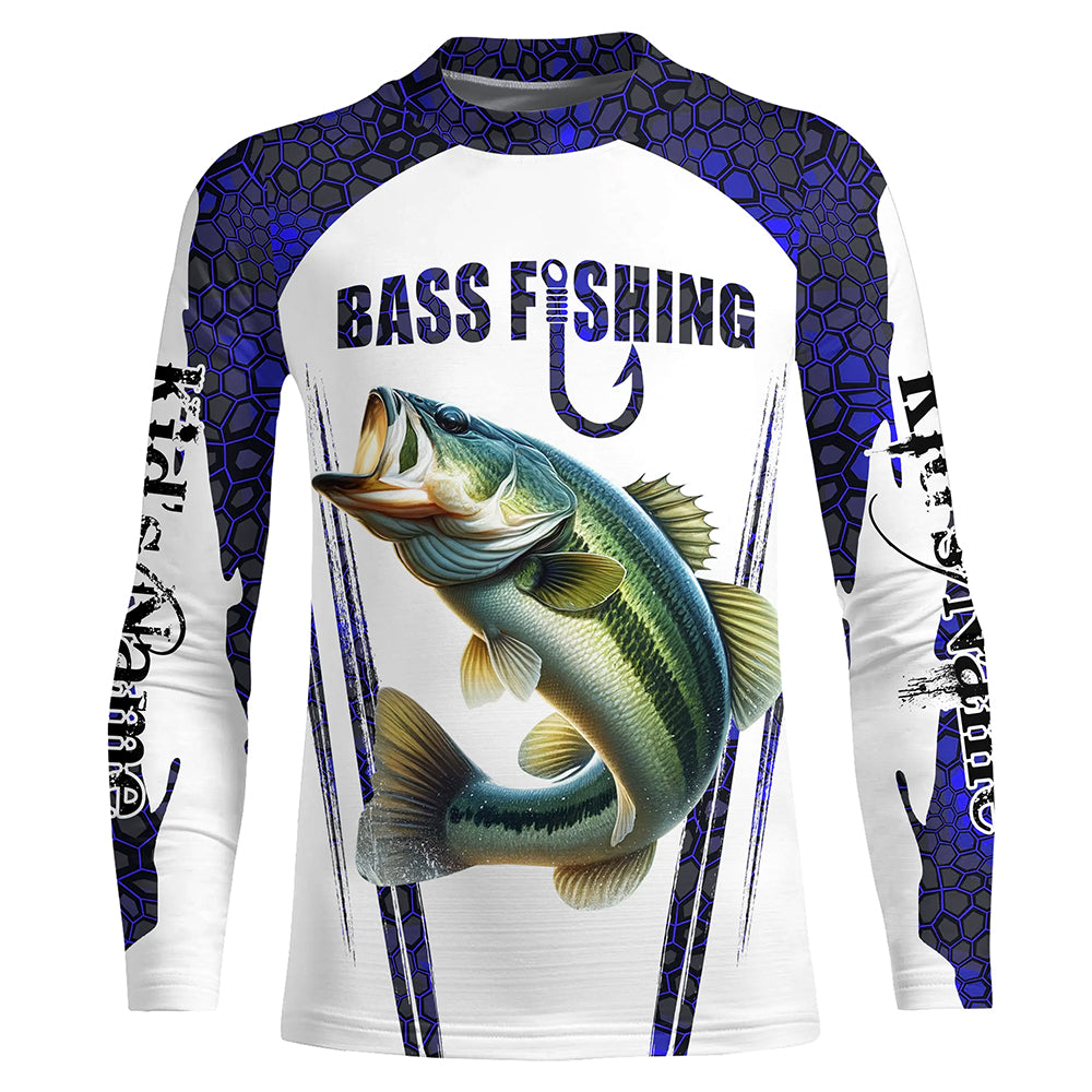 Bass fishing blue camo Custom Funny UV Protection Kid long sleeve Shirts NQS5455
