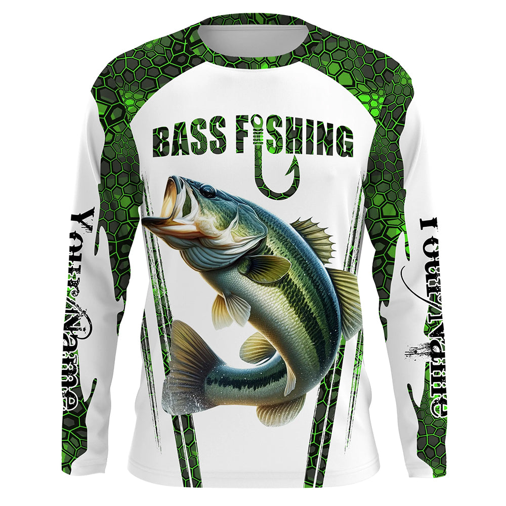 Bass fishing green camo Custom UV Protection long sleeve fishing shirts NQS5456