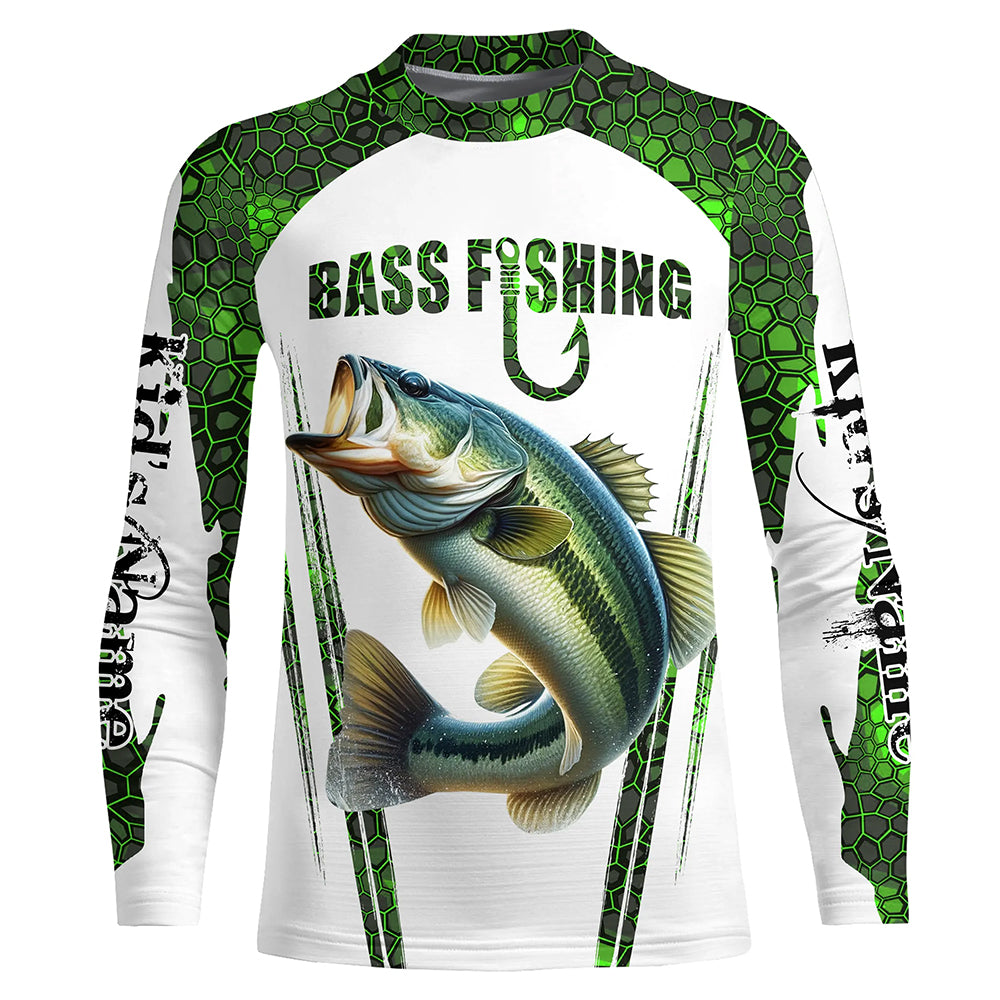 Bass fishing green camo Custom UV Protection Kid long sleeve Shirts NQS5456