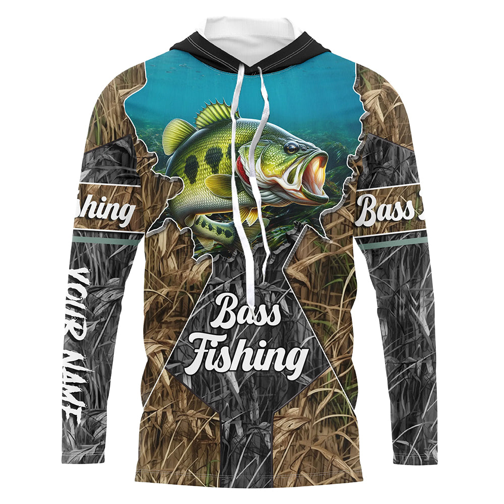 Largemouth Bass fishing camo Customize UV protection long sleeves fishing shirt for men NPQ87