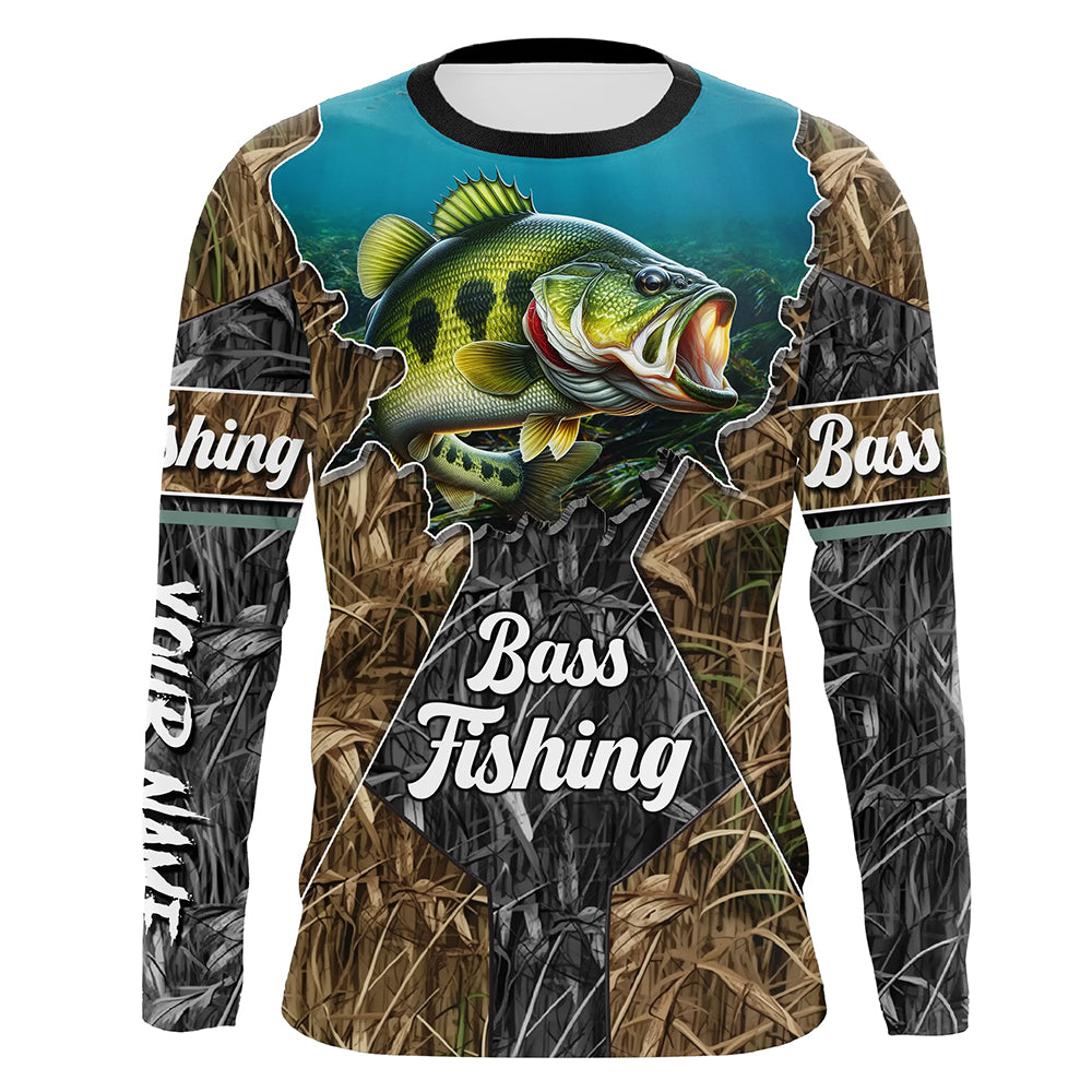 Largemouth Bass fishing camo Customize UV protection long sleeves fishing shirt for men NPQ87