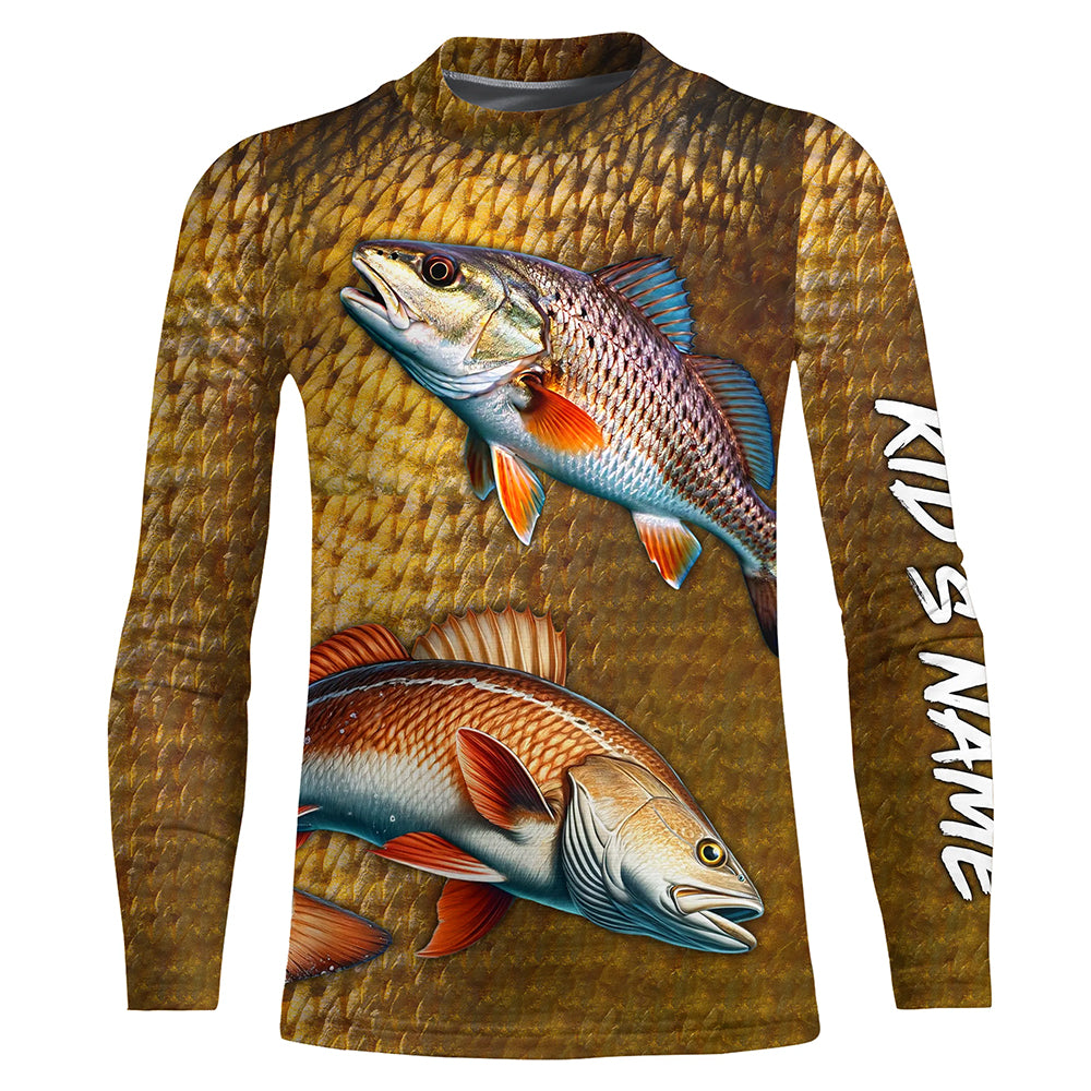 Redfish fishing scales Custom Kid long sleeve Fishing Shirts, personalized red drum fishing jerseys NQS5266