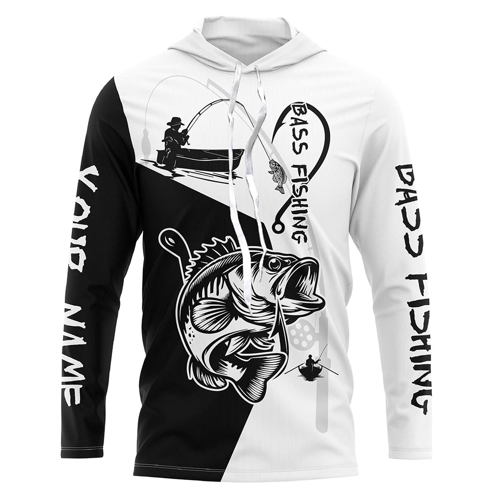 Black and White Largemouth Bass Fishing shirt Custom Long sleeve fishing shirts NPQ206