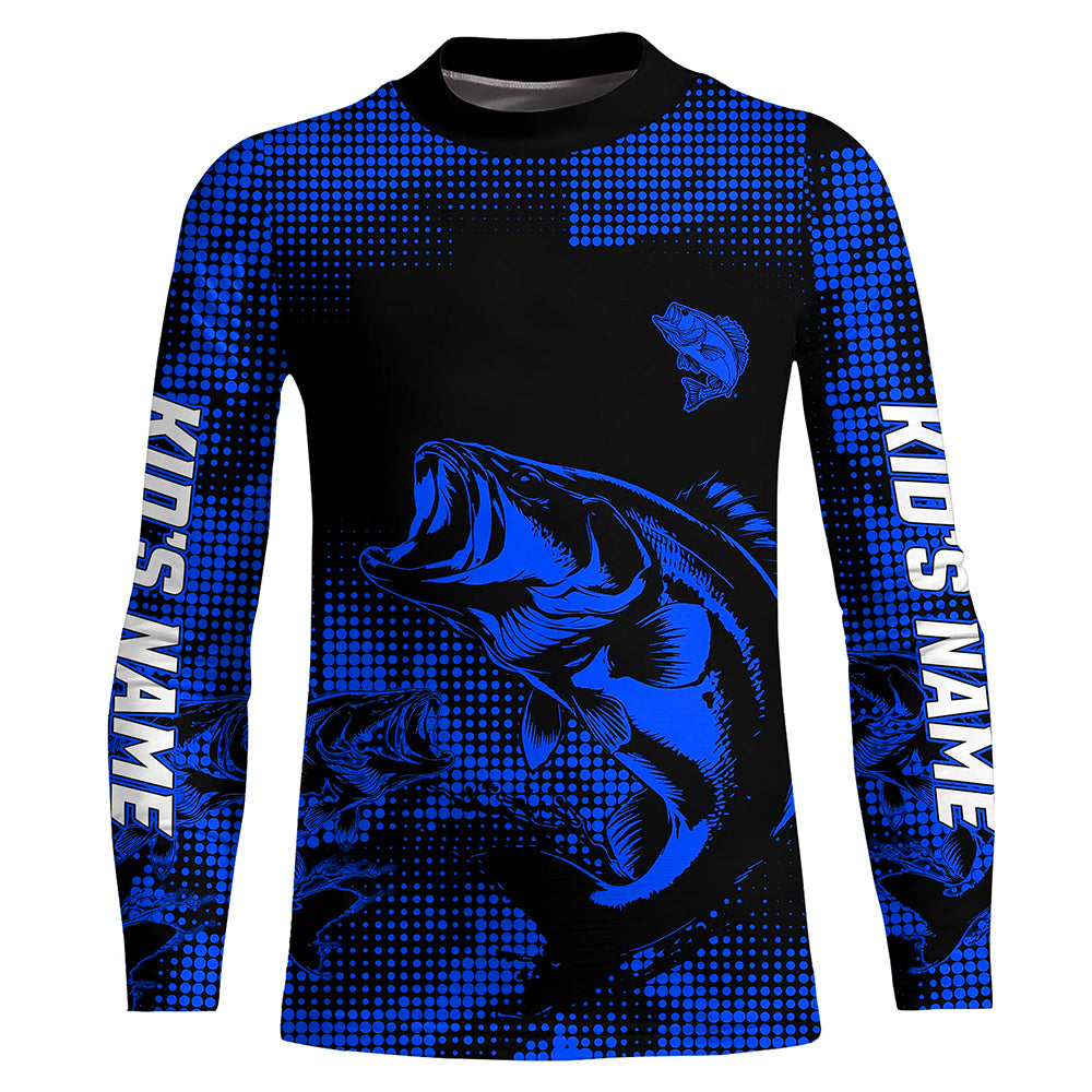 Largemouth Bass fishing jersey Custom UV protection Long sleeve bass fishing shirts for kid | Blue NQS9395