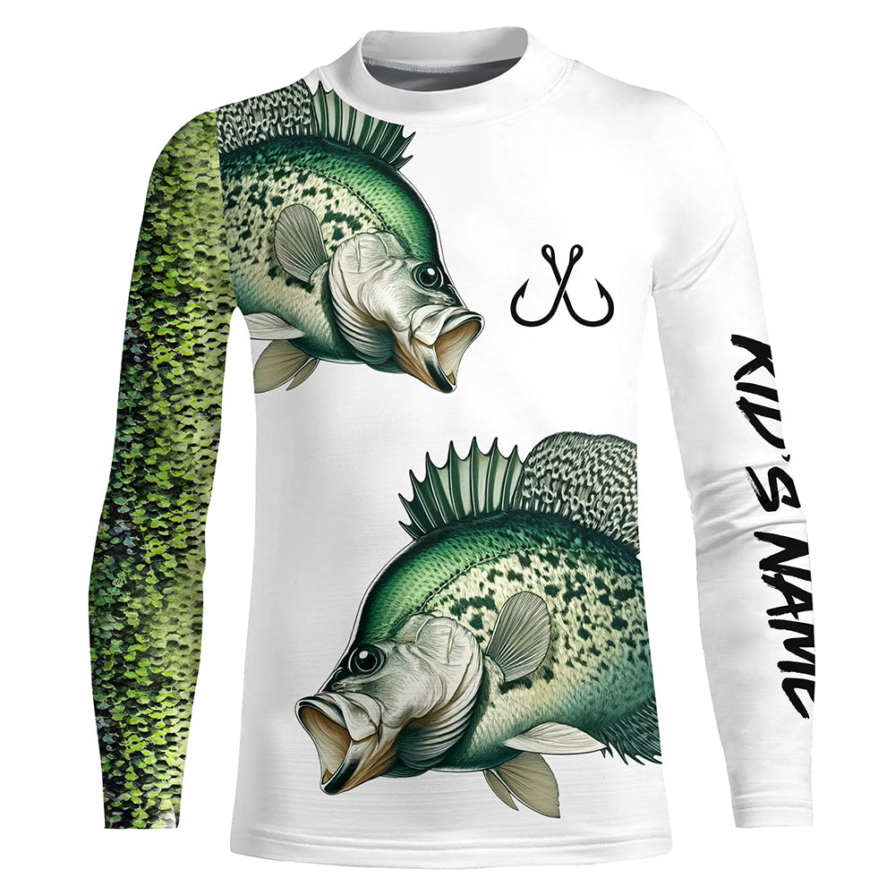 Custom Crappie Fishing Jerseys, Personalized Crappie green scales fishing Kid Long Sleeves shirts NQS4982