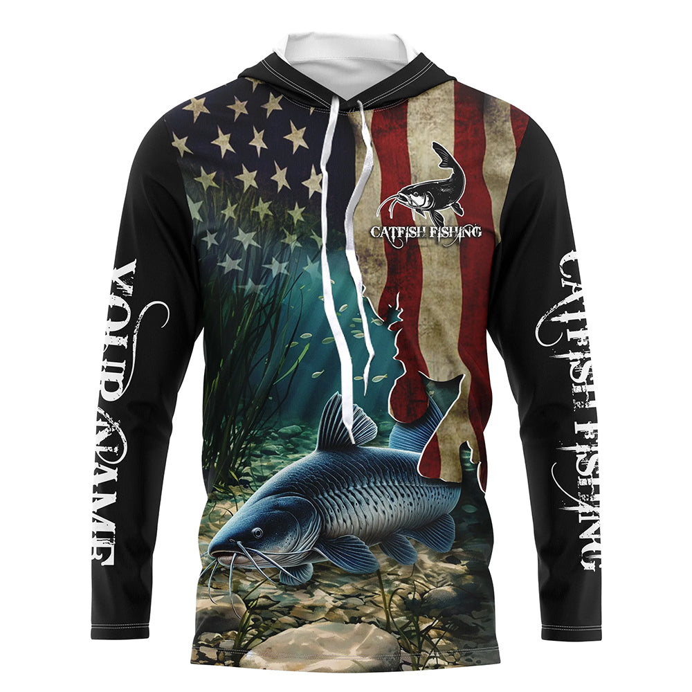Catfish Fishing 3D American Flag Patriotic Customize name fishing Long Sleeve shirts NQS484