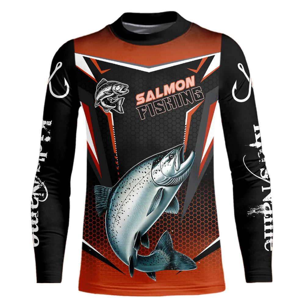 Black & Orange Chinook Salmon Kid Long Sleeve Fishing Shirt, Personalized Salmon Fishing Jersey NQS9773