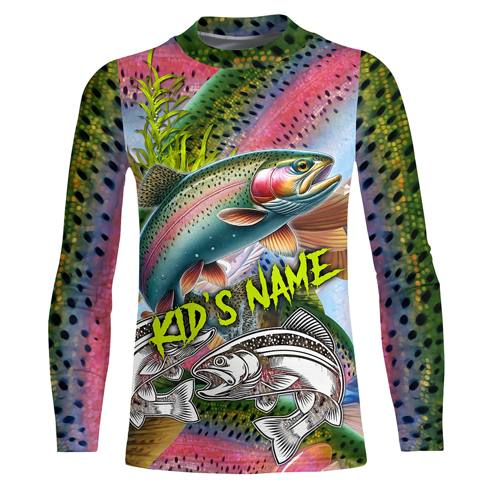 Rainbow Trout fishing scales Custom name fishing jerseys | Kid Long Sleeves NPQ865