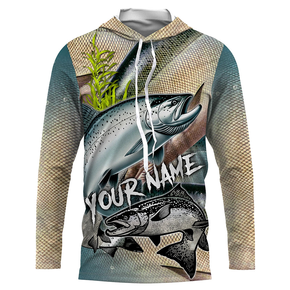 Chinook salmon King salmon fishing scales Custom name fishing jerseys | Long sleeve, Long Sleeve Hooded NPQ866