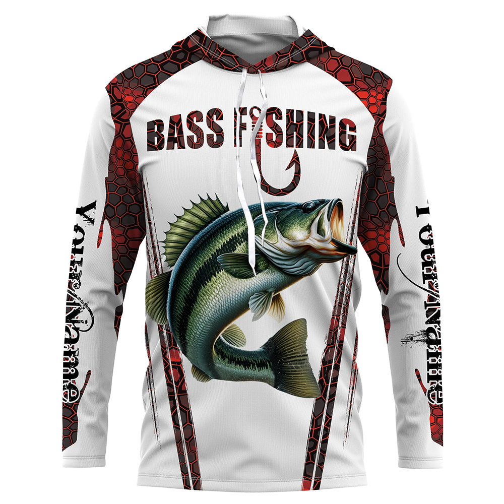 Bass fishing red camo Custom Name Funny Long sleeve fishing shirts, Bass fishing jersey NQS5111