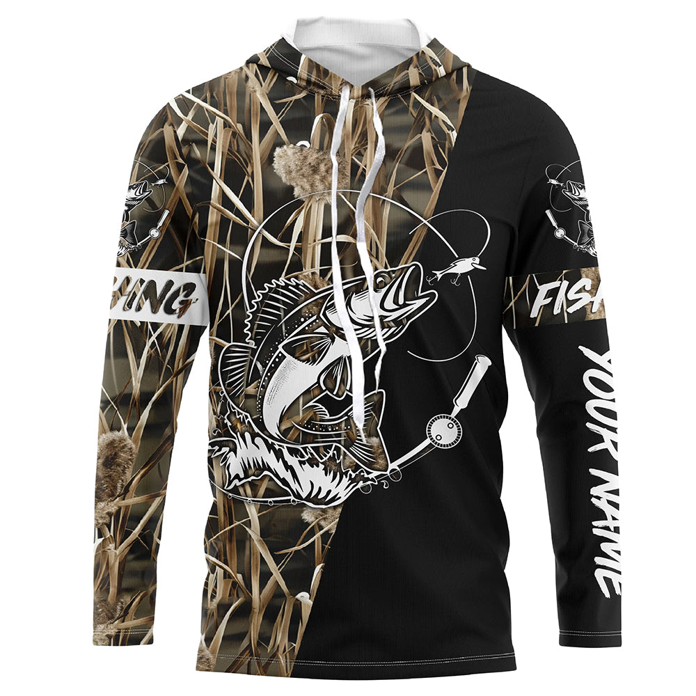 Walleye Fishing Tattoo camo black version Customize UV protection long sleeves fishing shirt for men NPQ68